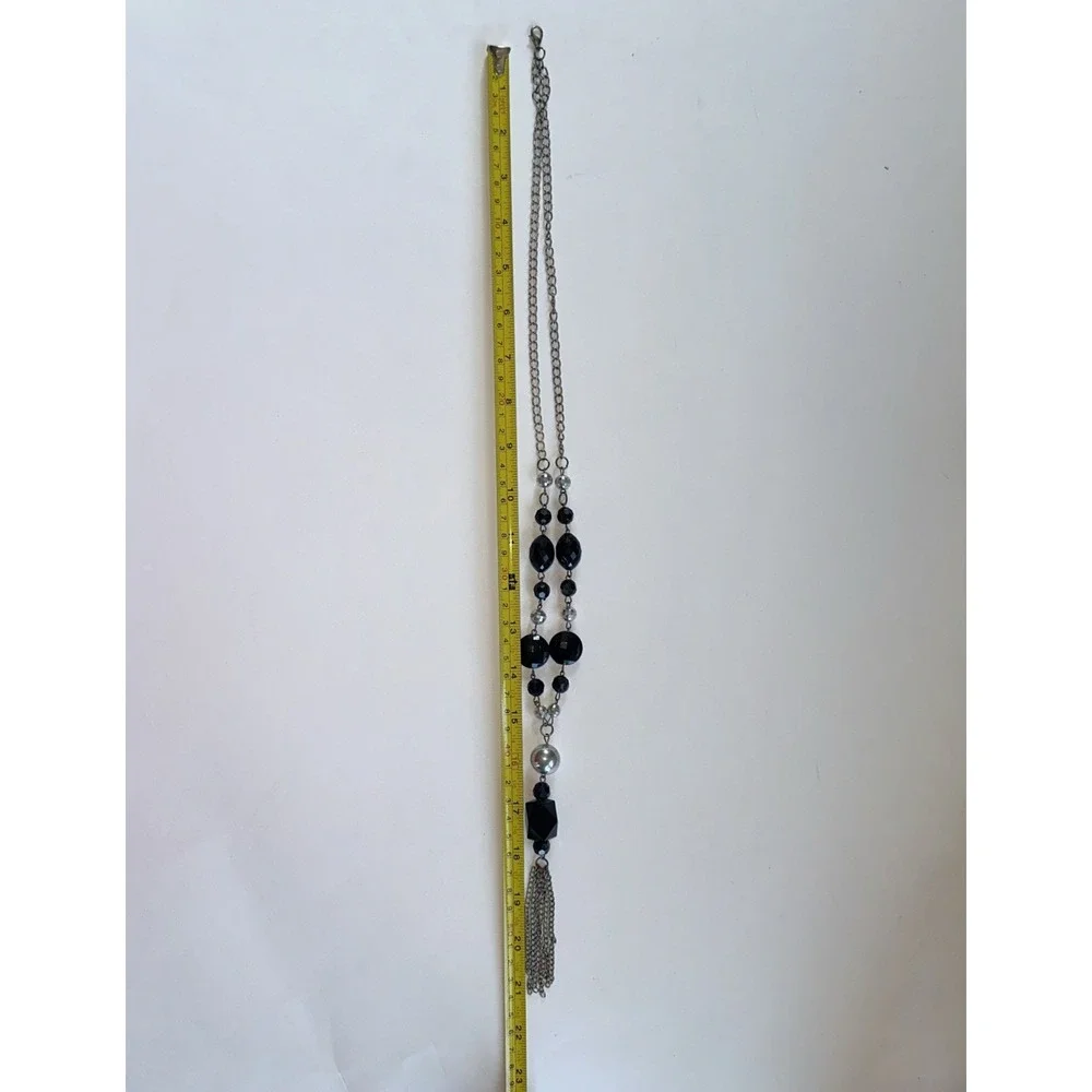 Unbranded Y-Drop Necklace Women OS Black Silver Excellent Tassel Beaded Art Deco